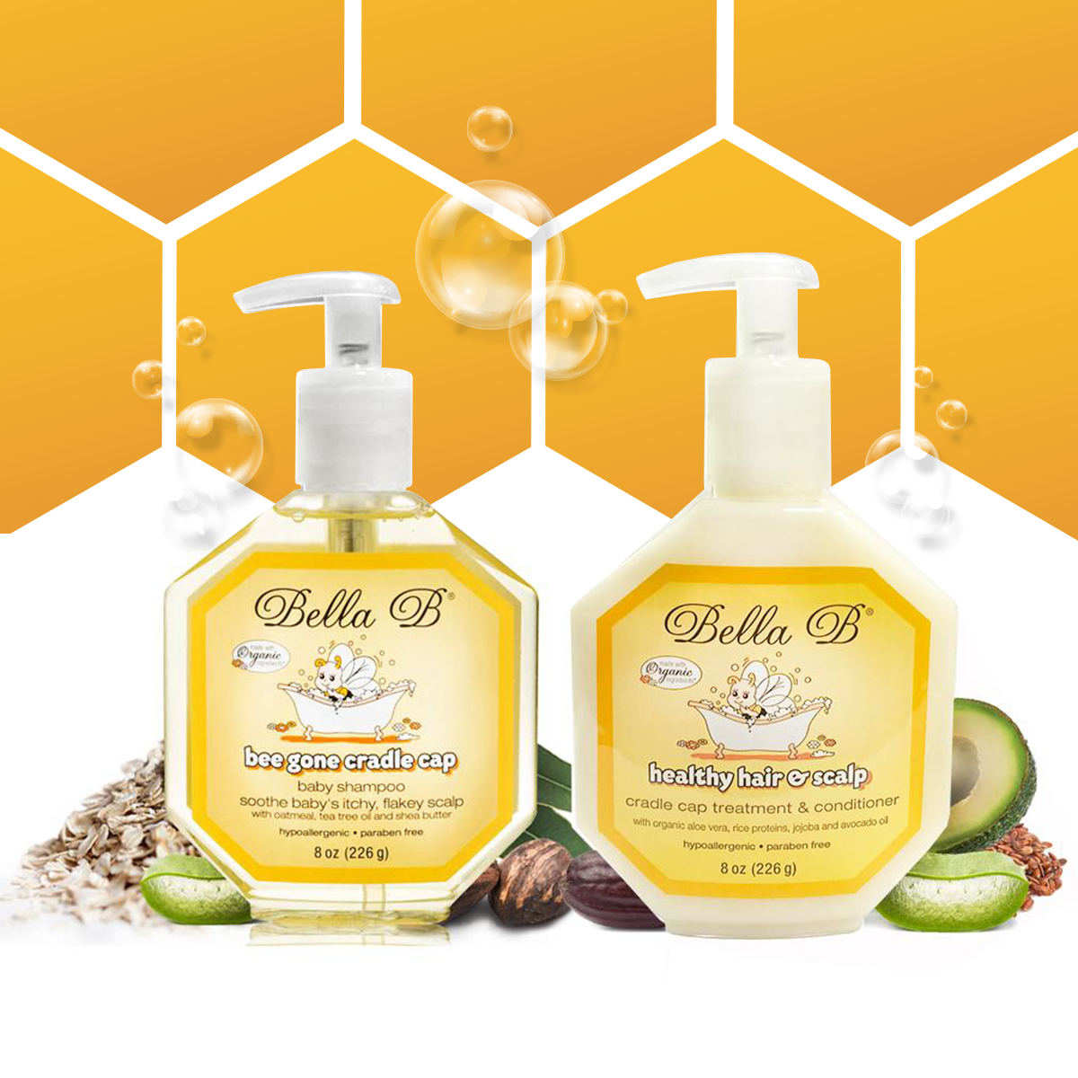 Bella B Gift Set - Bee Gone Cradle Cap Shampoo and Healthy Hair & Scalp 8oz