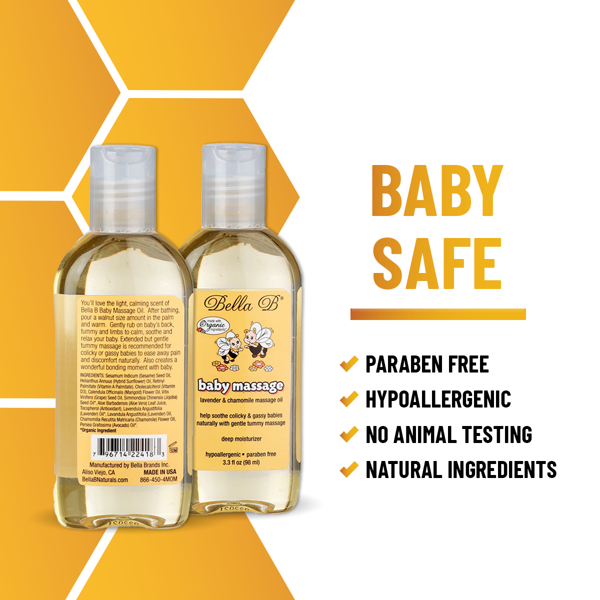 Bella B Gift Set - Baby Massage Oil 3.3 oz and Silk & Honey Baby Lotion 2 oz