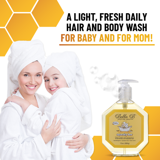 Bella B Gift Set - Squeaky Bee Baby Wash & Shampoo 8 oz and Bubble Bath 8 oz