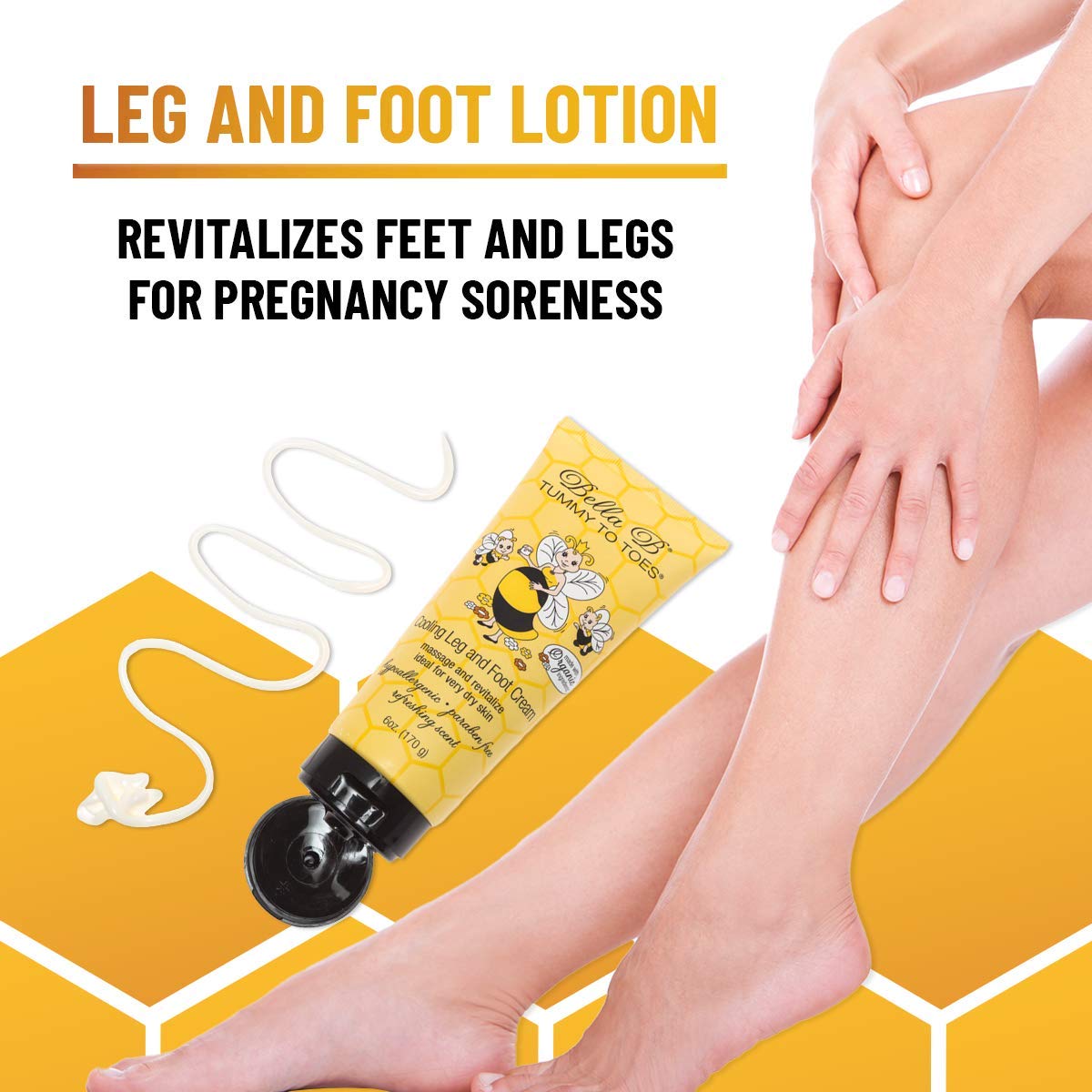 Leg and foot lotion packaging with application on legs