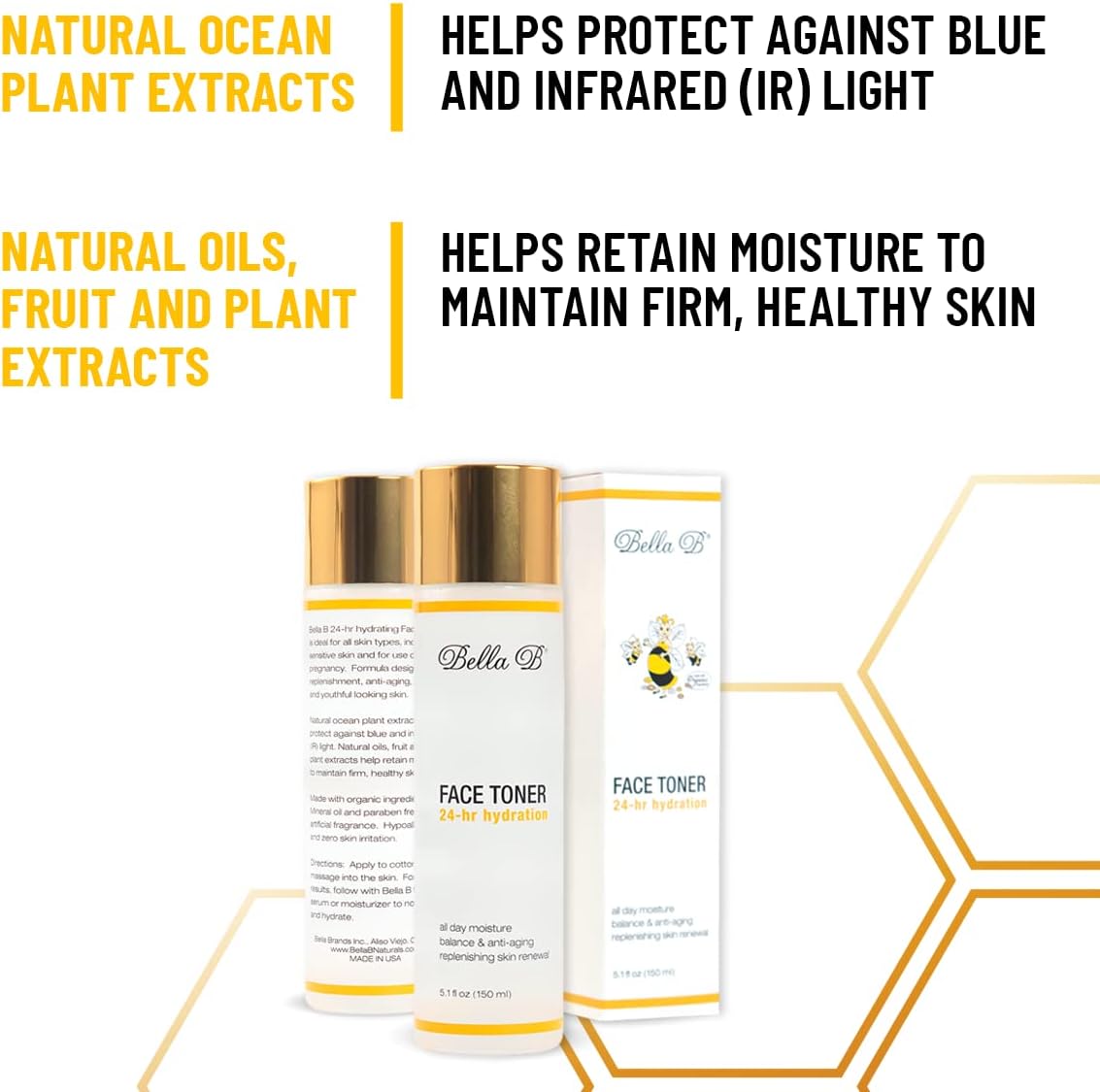 Bella B face toner with natural ocean plant extracts and oils on a white background
