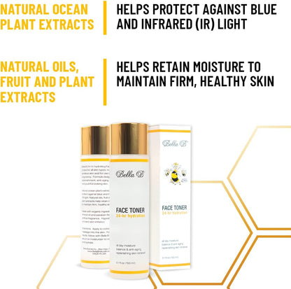 Bella B face toner with natural ocean plant extracts and oils on a white background