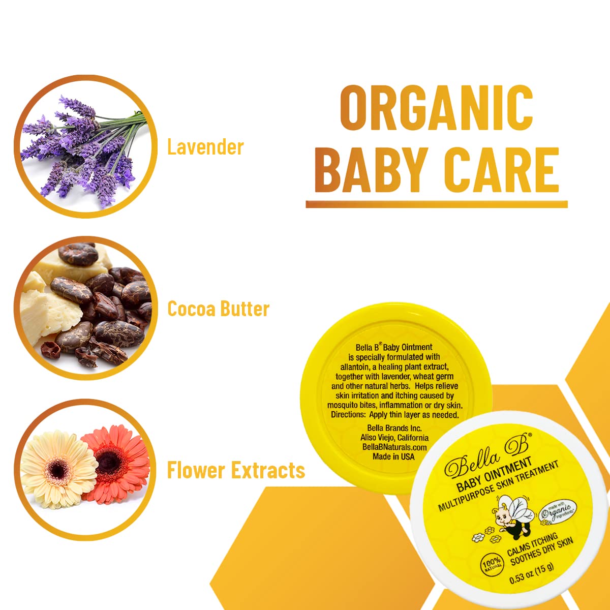 Organic baby care product with lavender, cocoa butter, and flower 