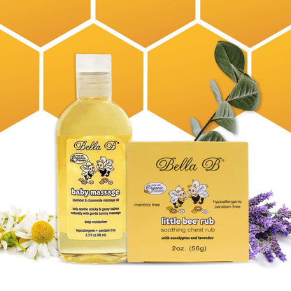 Bella B Bundle - Little Bee Decongesting Chest Rub 2 oz and Baby Massage Oil 3.3 oz