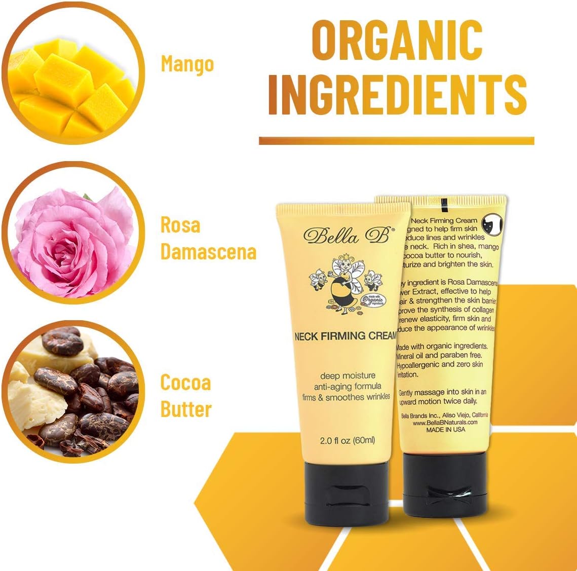 Two tubes of Bella D neck firming cream with organic ingredients 