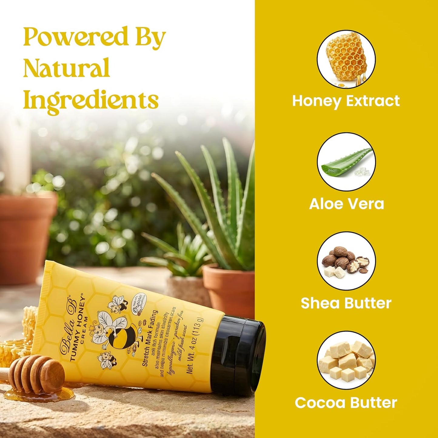 Yellow tube of honey with natural ingredients 