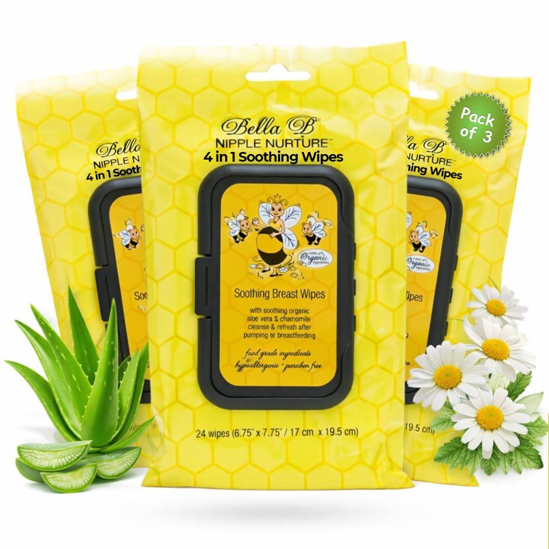 A mother wiping down a breast pump shield with a hypoallergenic Bella B wipe_perfectforpumpingmoms