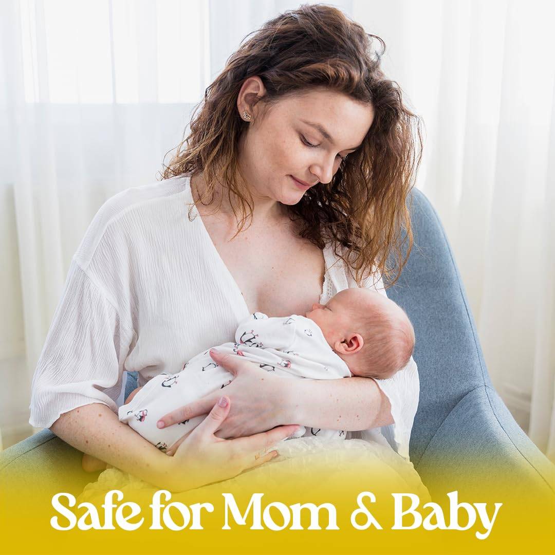 Woman breastfeeding a baby with text 'Safe for Mom & Baby' at the bottom.