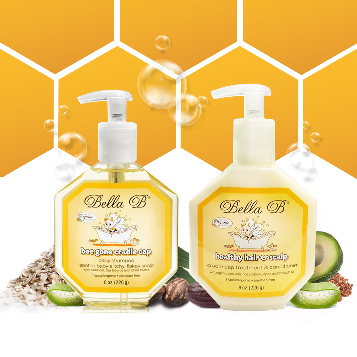 Bella B Bundle - Bee Gone Cradle Cap Shampoo and Healthy Hair & Scalp 8oz