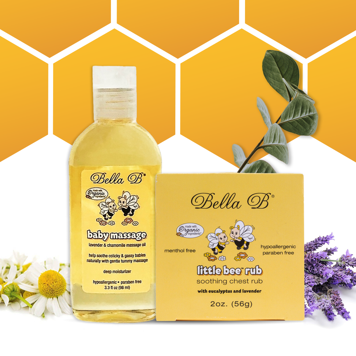 Bundle: Little Bee Decongesting Chest Rub 2 oz and Baby Massage Oil 3.3 oz