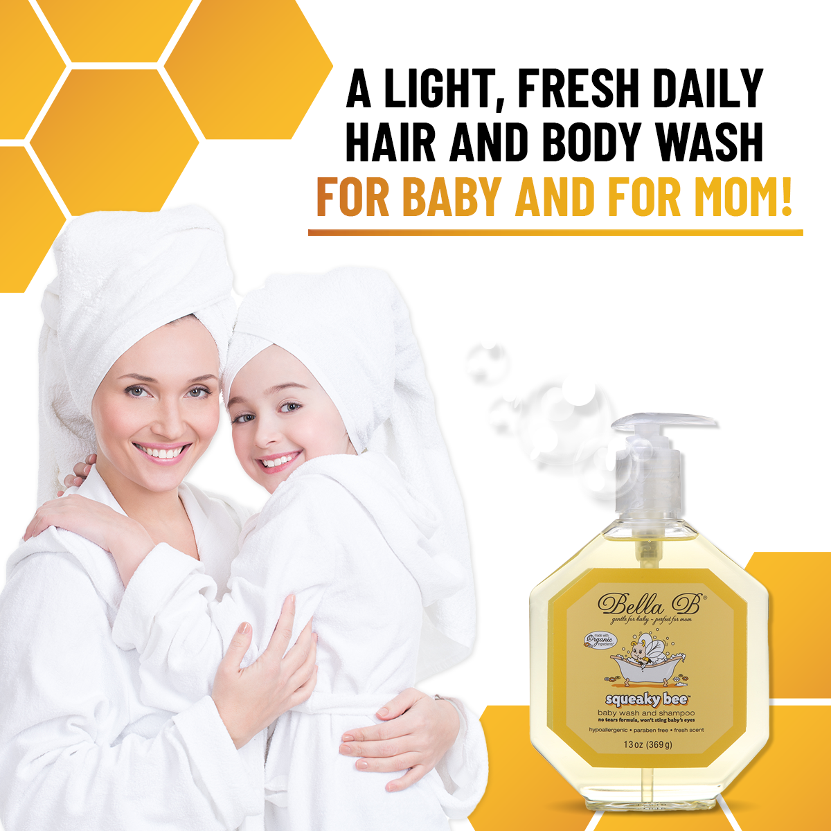 Bella B Bundle - Squeaky Bee Baby Wash & Shampoo 8 oz and Bubble Bath 8 oz