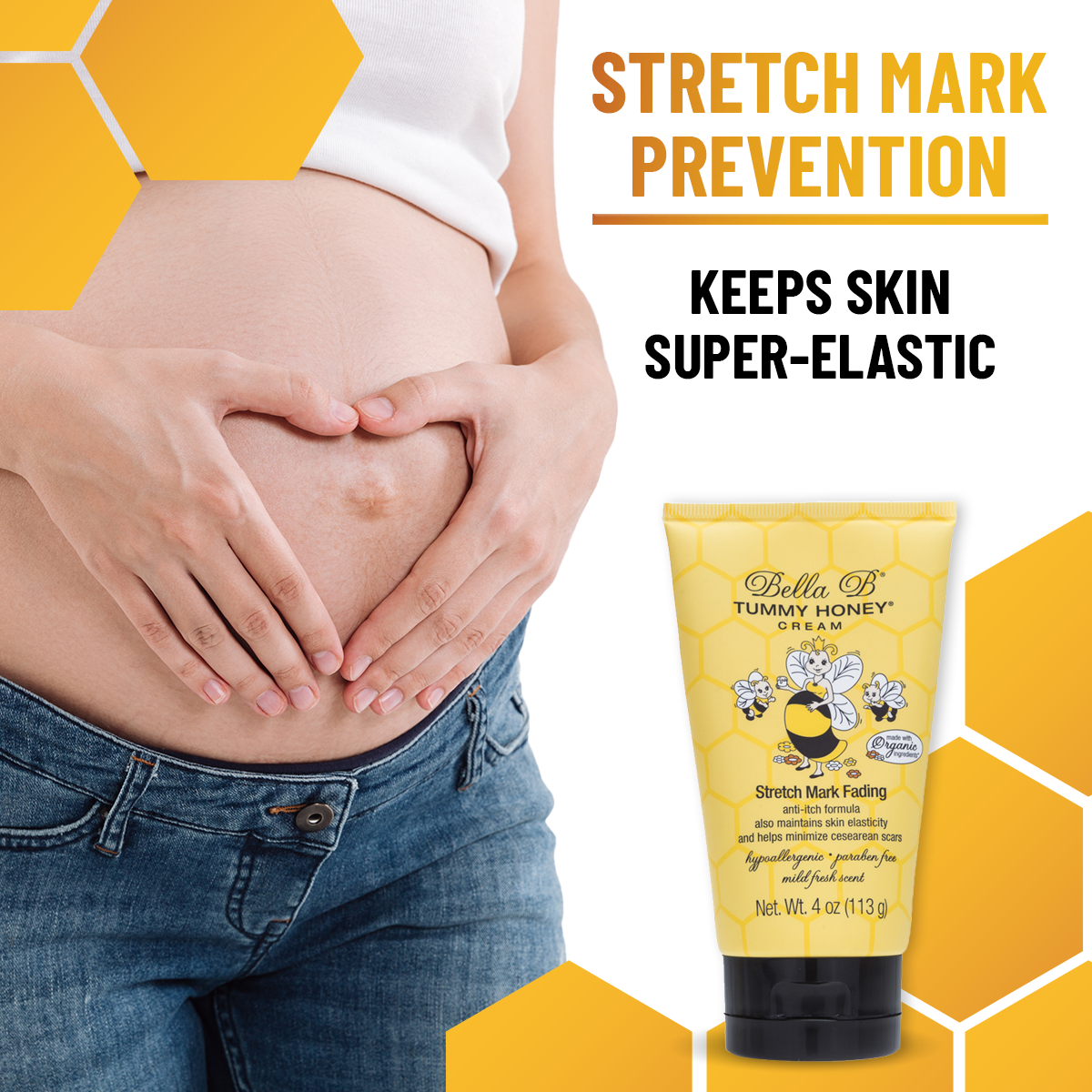 Tummy Honey Cream Stretch Mark Fading Repair Cream 4oz Bella