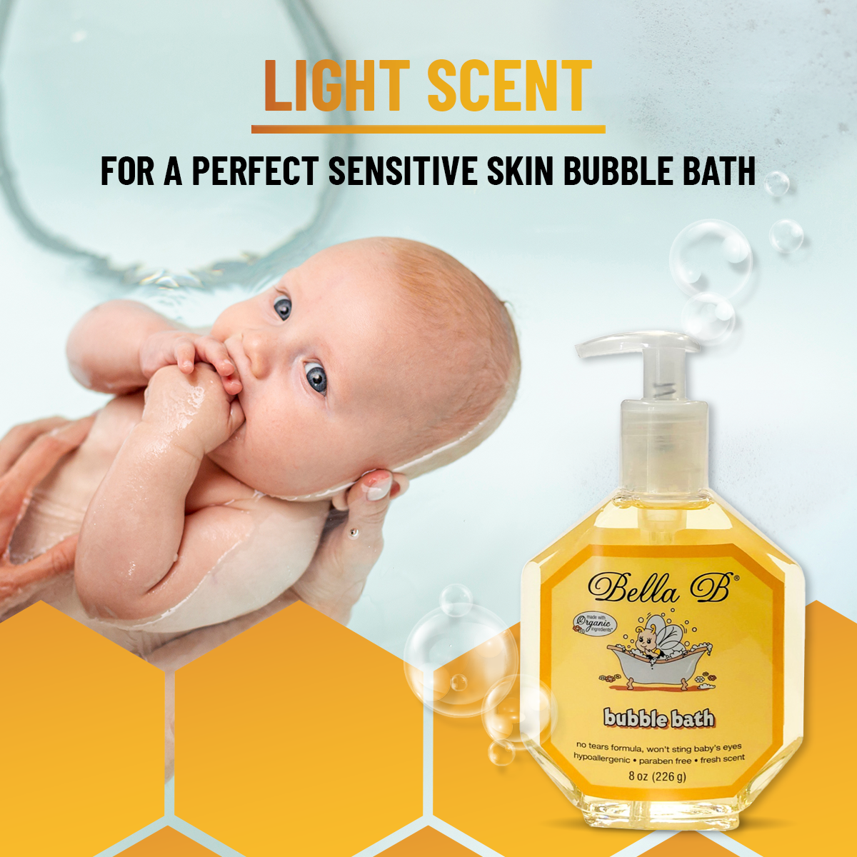 Bella B Bundle - Squeaky Bee Baby Wash & Shampoo 13 oz and Bubble Bath 8 oz